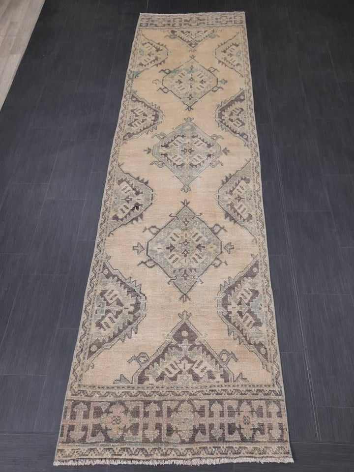 Beige Turkish Runner Rug 3' 1" x 10' 10" Hand-Knotted detail