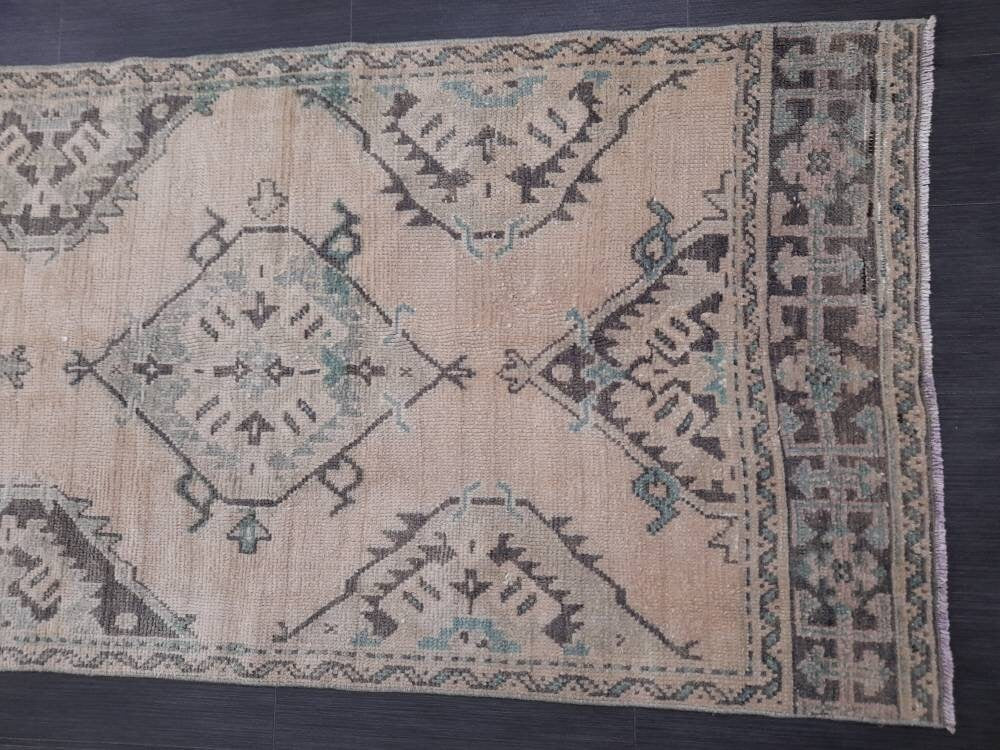 Beige Turkish Runner Rug 3' 1" x 10' 10" Hand-Knotted pattern