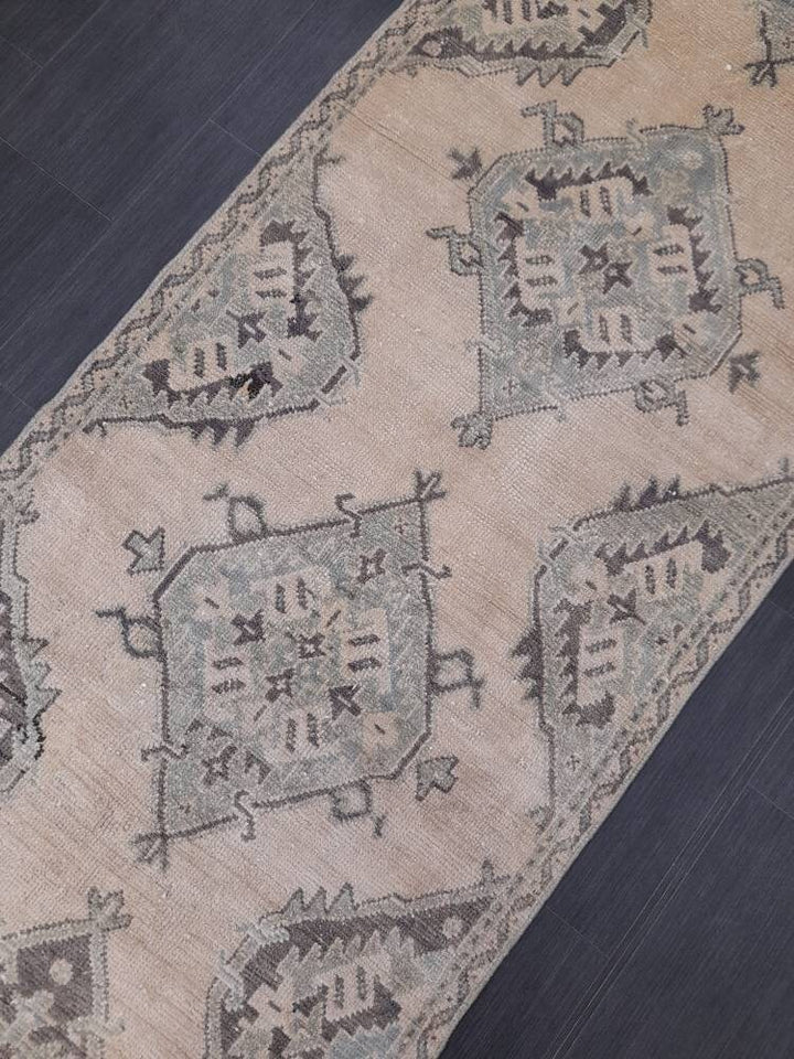 Beige Turkish Runner Rug 3' 1" x 10' 10" Hand-Knotted border
