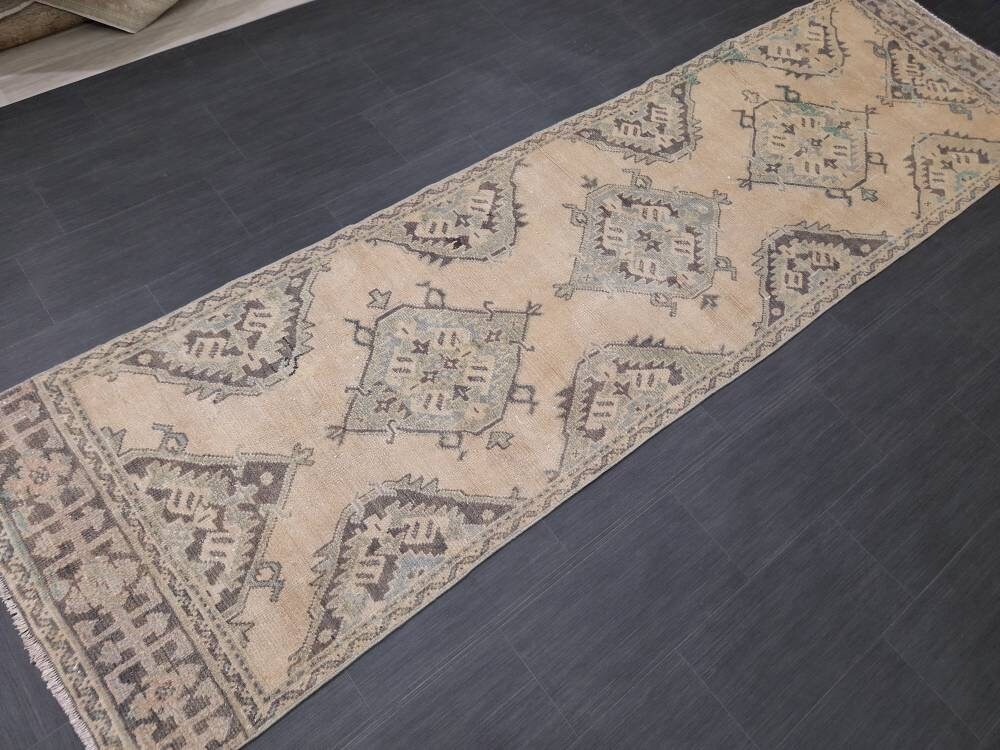Beige Turkish Runner Rug 3' 1" x 10' 10" Hand-Knotted view 9