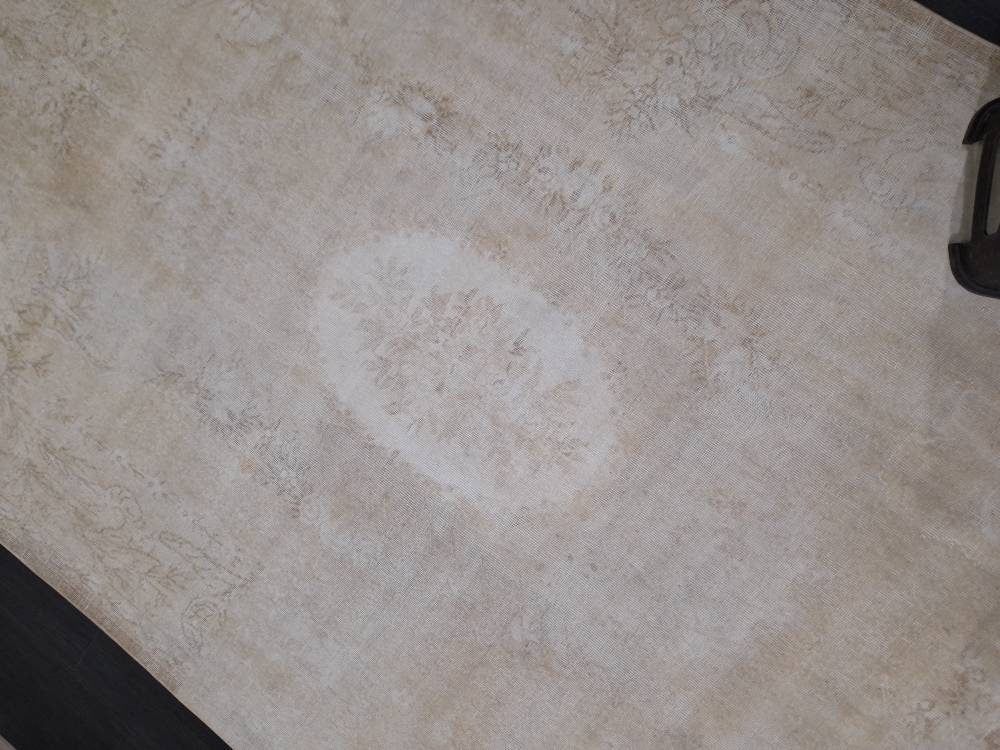 Ivory Turkish Oushak Rug 6' 8" x 10' 4" Hand-Knotted reverse