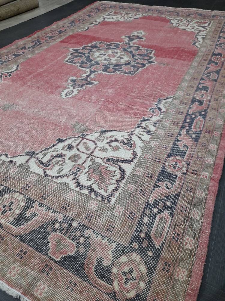 Red Turkish Oushak Rug 6' 8" x 10' 10" Hand-Knotted view 9