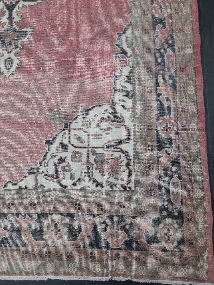 Red Turkish Oushak Rug 6' 8" x 10' 10" Hand-Knotted reverse