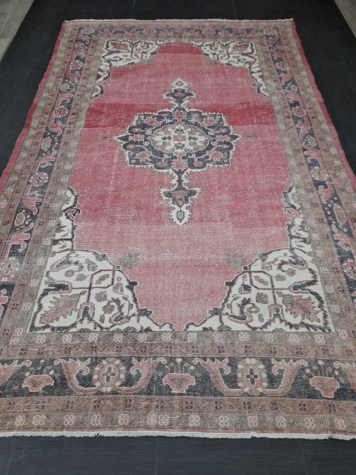 Red Turkish Oushak Rug 6' 8" x 10' 10" Hand-Knotted field