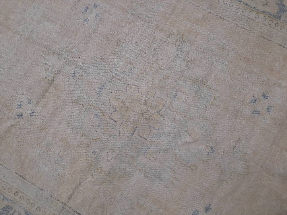 Beige Turkish Oushak Rug 6' 1" x 10' 3" Hand-Knotted close-up
