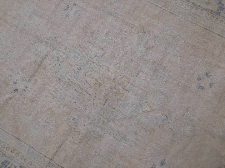 Beige Turkish Oushak Rug 6' 1" x 10' 3" Hand-Knotted close-up