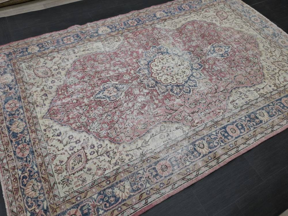 Red Turkish Oushak Rug 6' 7" x 10' 1" Hand-Knotted detail