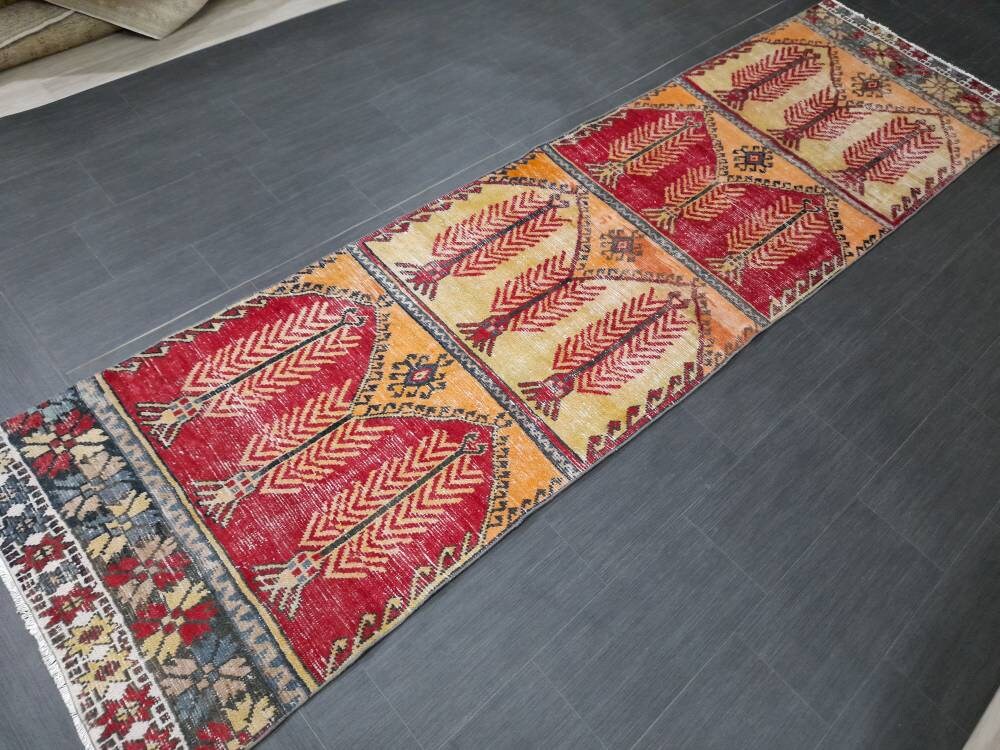 Beige Turkish Runner Rug 3' 1" x 11' 6" Hand-Knotted texture