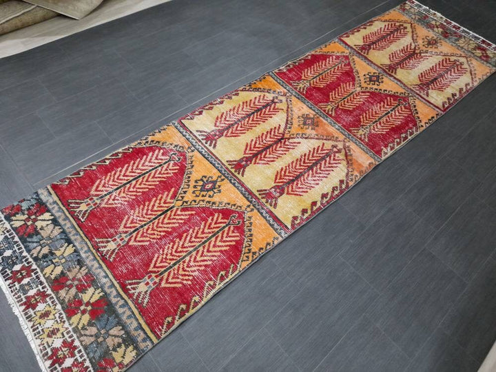Beige Turkish Runner Rug 3' 1" x 11' 6" Hand-Knotted texture