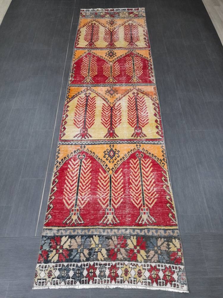 Beige Turkish Runner Rug 3' 1" x 11' 6" Hand-Knotted detail