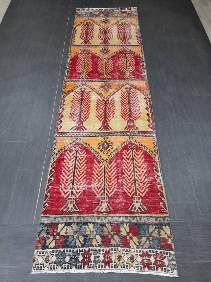 Beige Turkish Runner Rug 3' 1" x 11' 6" Hand-Knotted detail