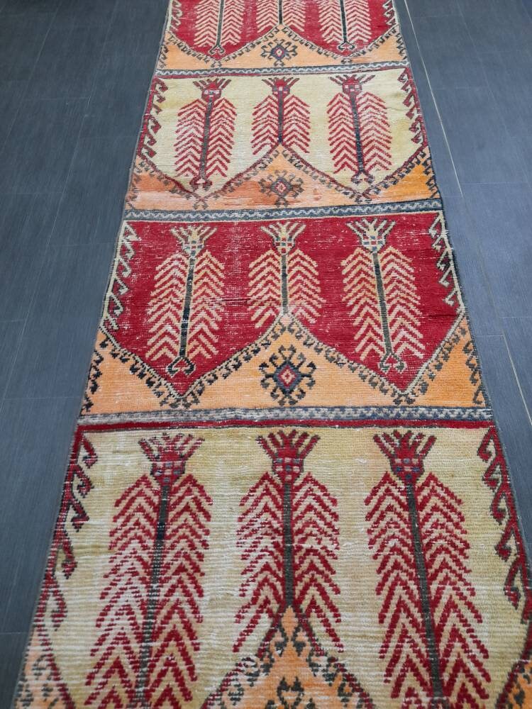 Beige Turkish Runner Rug 3' 1" x 11' 6" Hand-Knotted close-up