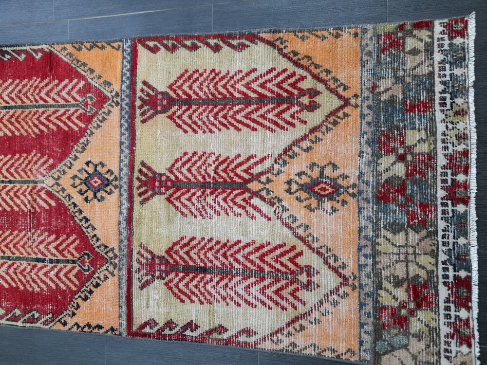 Beige Turkish Runner Rug 3' 1" x 11' 6" Hand-Knotted pattern