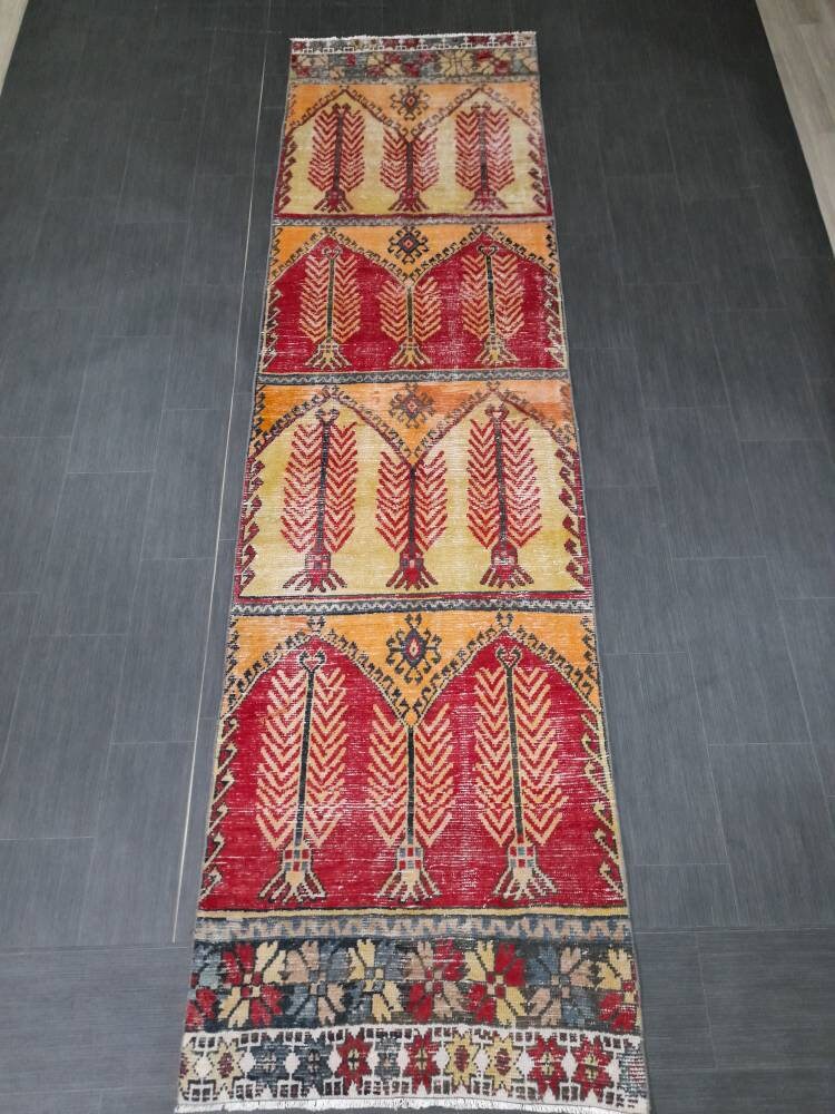Beige Turkish Runner Rug 3' 1" x 11' 6" Hand-Knotted reverse