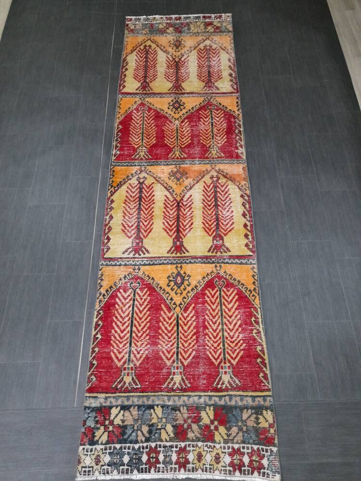 Beige Turkish Runner Rug 3' 1" x 11' 6" Hand-Knotted reverse