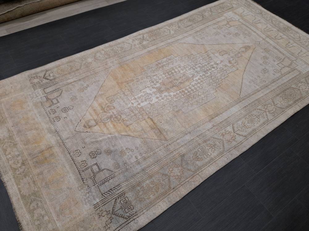 Beige Turkish Oushak Rug 5' 4" x 10' 4" Hand-Knotted reverse