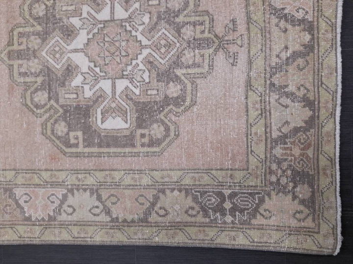 Tan Turkish Runner Rug 4' 3" x 11' Hand-Knotted close-up