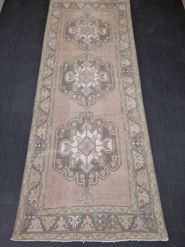 Tan Turkish Runner Rug 4' 3" x 11' Hand-Knotted field