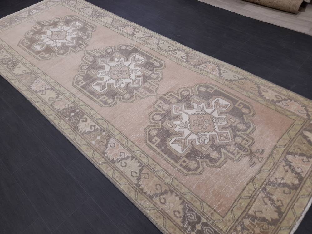 Tan Turkish Runner Rug 4' 3" x 11' Hand-Knotted border