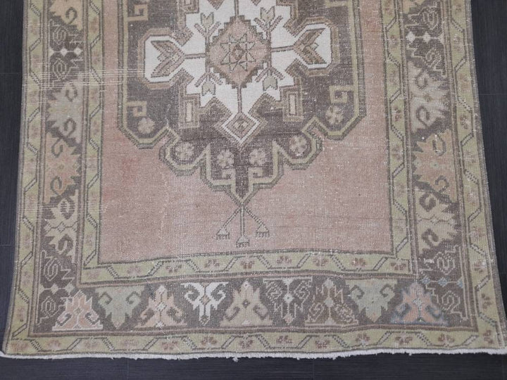 Tan Turkish Runner Rug 4' 3" x 11' Hand-Knotted reverse