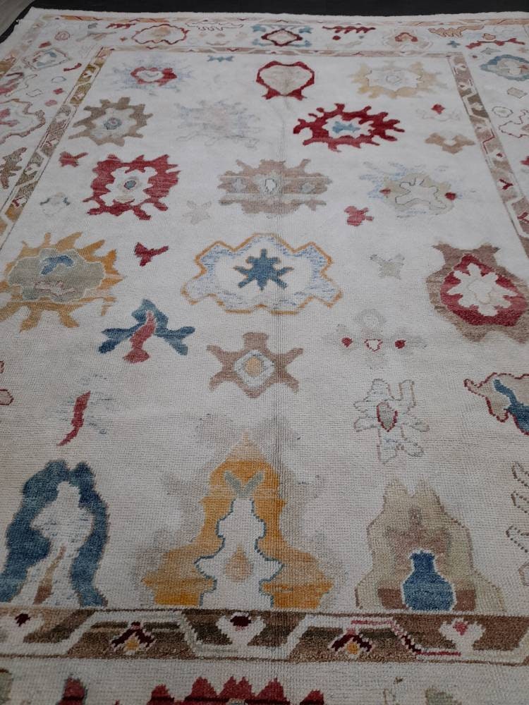 Beige Turkish Runner Rug 9' x 12' Hand-Knotted field
