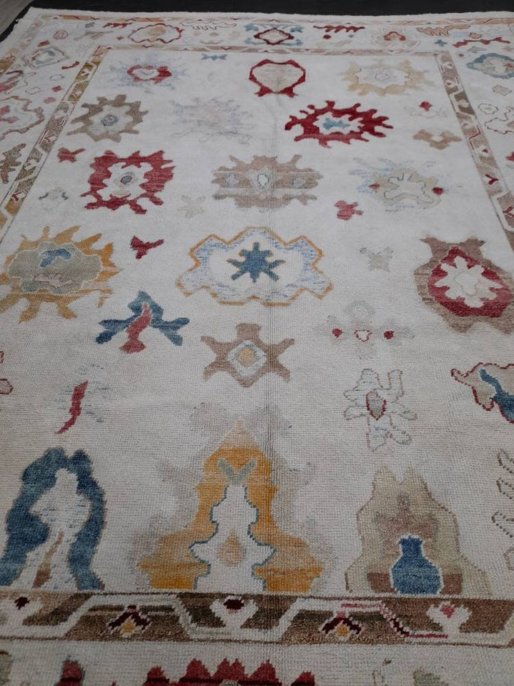 Beige Turkish Runner Rug 9' x 12' Hand-Knotted field