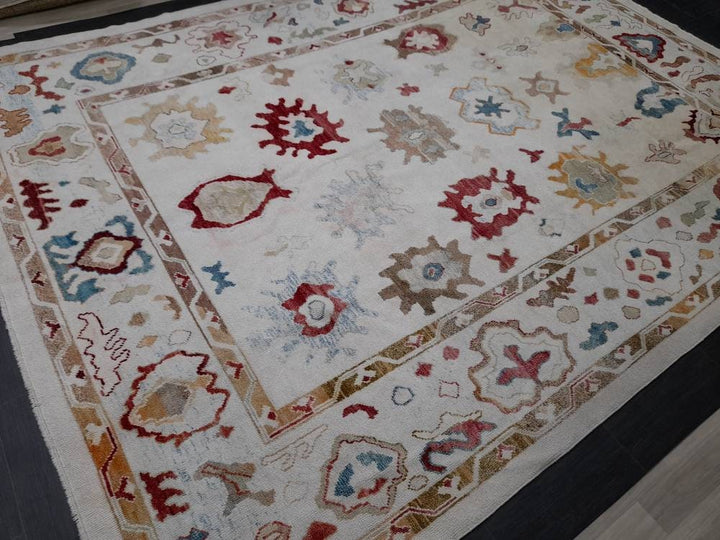 Beige Turkish Runner Rug 9' x 12' Hand-Knotted close-up