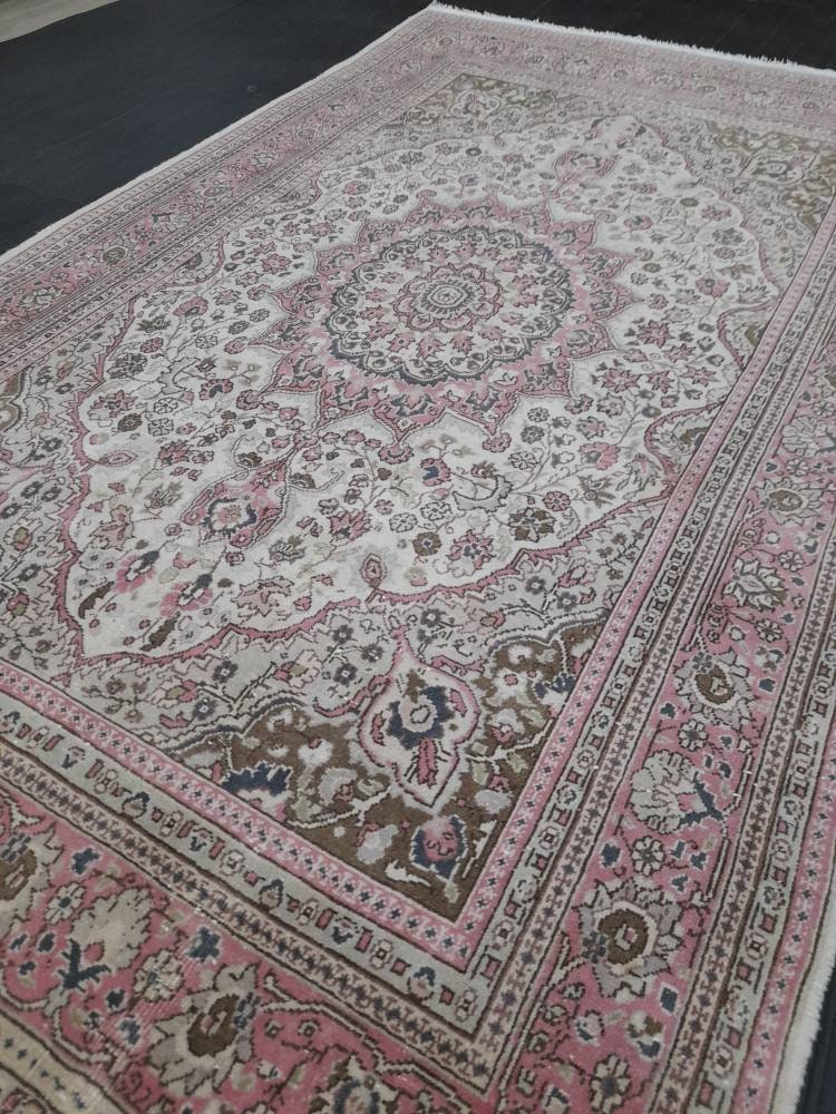 Pink Turkish Oushak Rug 4' 3" x 7' 2" Hand-Knotted reverse