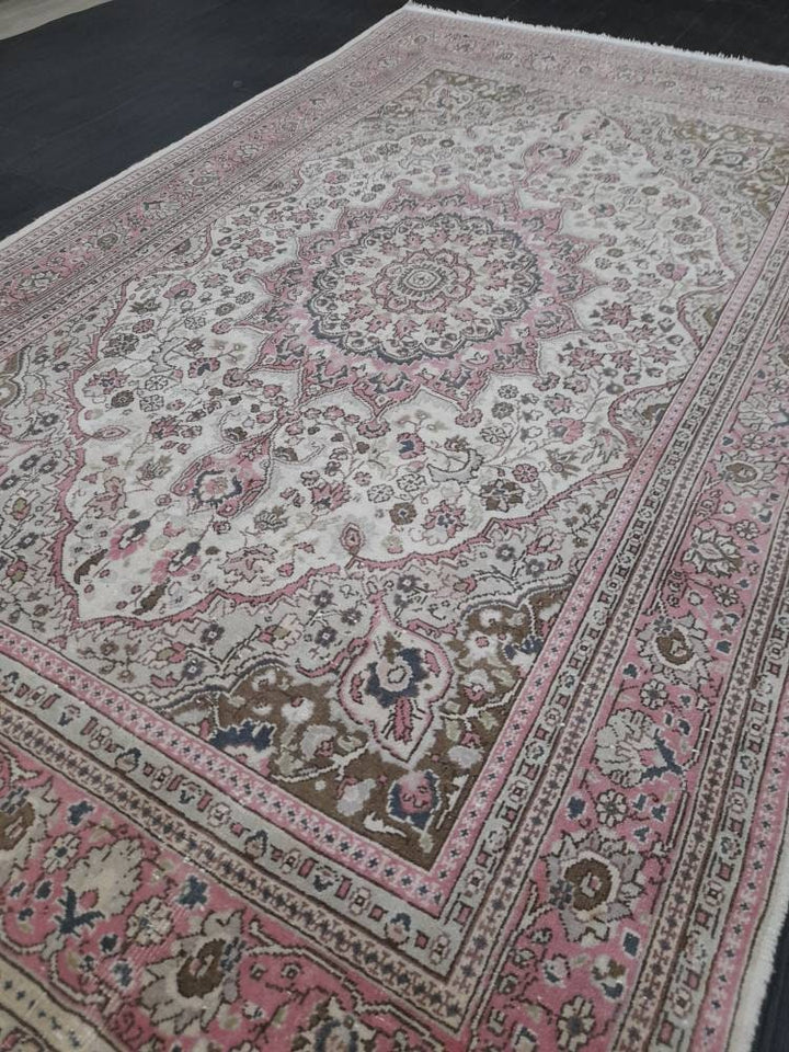 Pink Turkish Oushak Rug 4' 3" x 7' 2" Hand-Knotted reverse