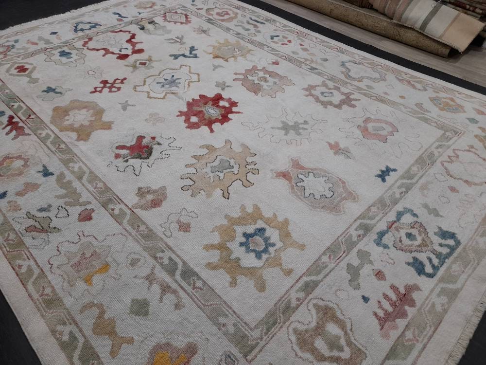 Beige Turkish Runner Rug 9' x 12' Hand-Knotted