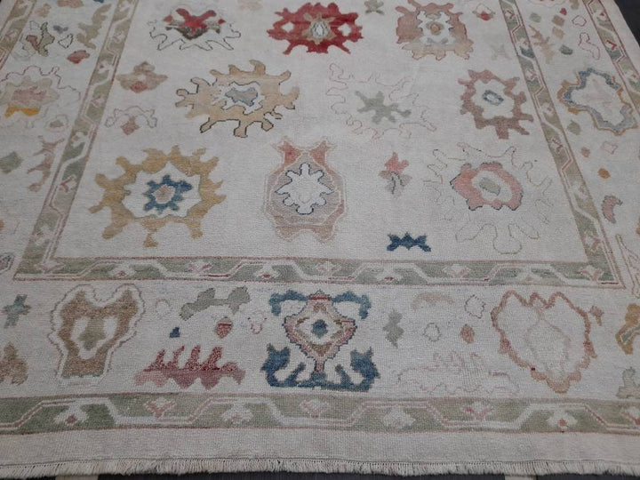 Beige Turkish Runner Rug 9' x 12' Hand-Knotted texture