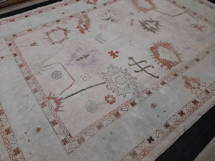 Beige Turkish Oushak Rug 9' x 12' 3" Hand-Knotted