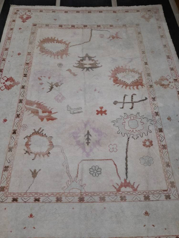 Beige Turkish Oushak Rug 9' x 12' 3" Hand-Knotted reverse