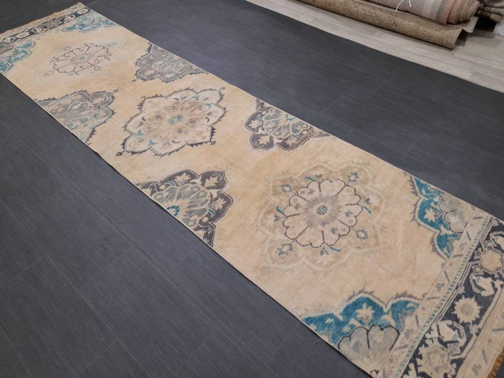 Beige Turkish Runner Rug 2' 9" x 11' 3" Hand-Knotted field
