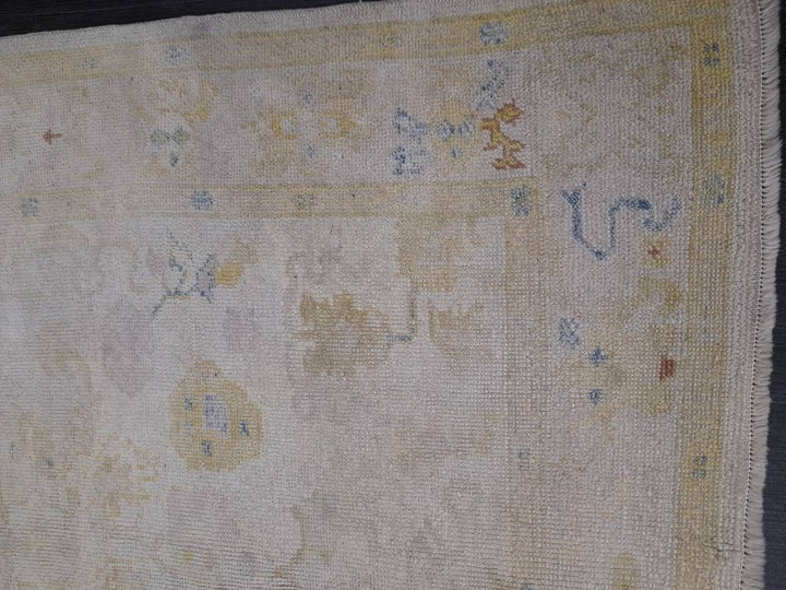 Beige Turkish Runner Rug 5' x 6' 2" Hand-Knotted detail