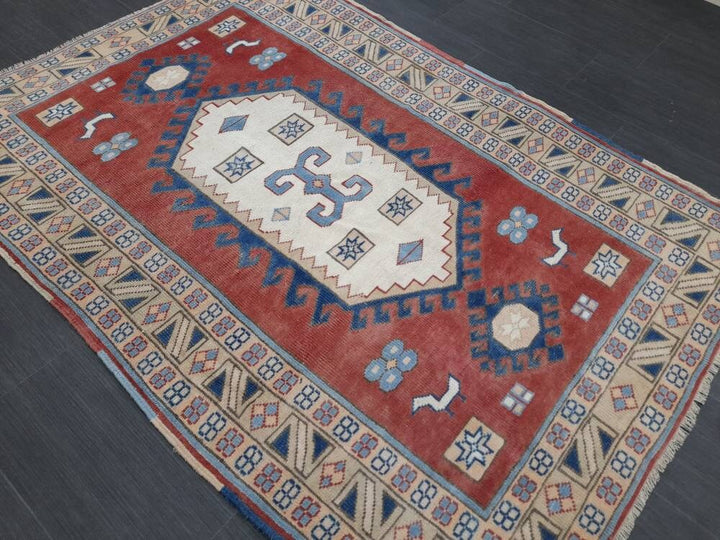 Tan Turkish Oushak Rug 4' 5" x 6' 4" Hand-Knotted