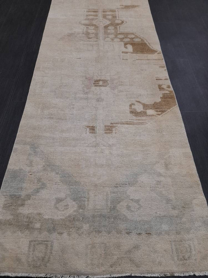 Beige Turkish Runner Rug 2' 11" x 11' 9" Hand-Knotted reverse