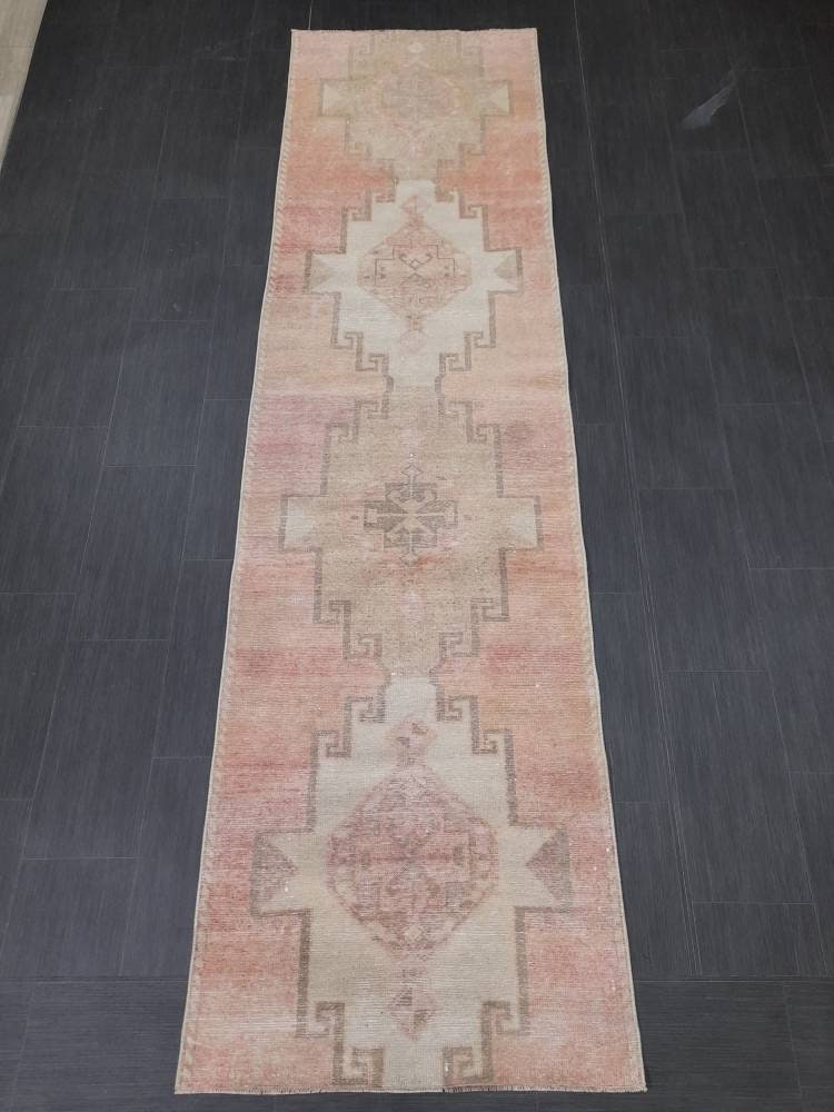 Beige Turkish Runner Rug 2' 10" x 10' 6" Hand-Knotted texture
