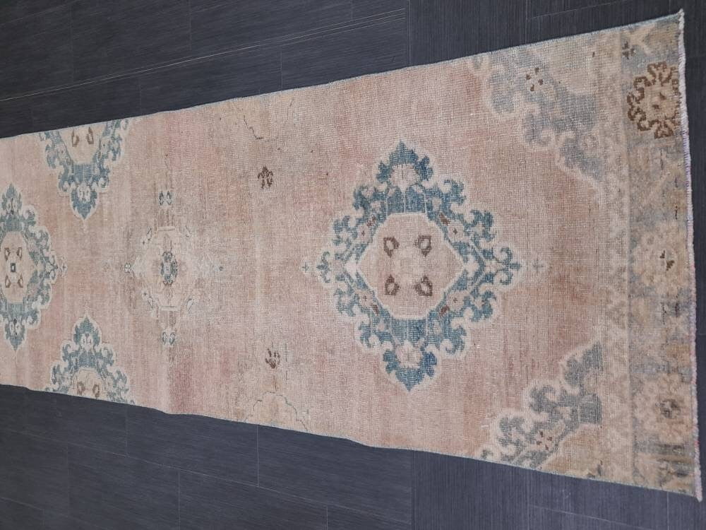 Tan Turkish Runner Rug 2' 10" x 13' 1" Hand-Knotted close-up