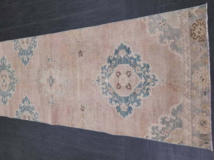 Tan Turkish Runner Rug 2' 10" x 13' 1" Hand-Knotted close-up