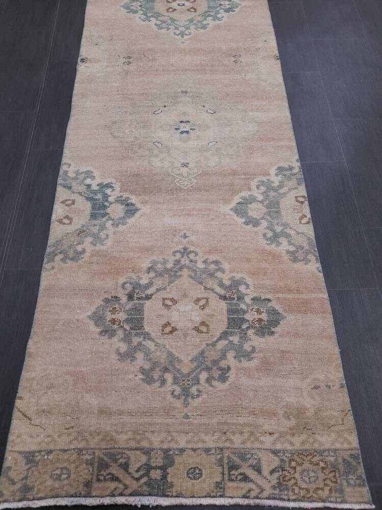 Tan Turkish Runner Rug 2' 10" x 13' 1" Hand-Knotted pattern