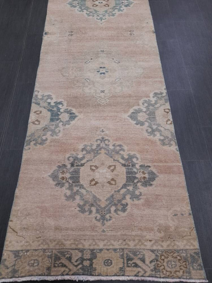 Tan Turkish Runner Rug 2' 10" x 13' 1" Hand-Knotted pattern