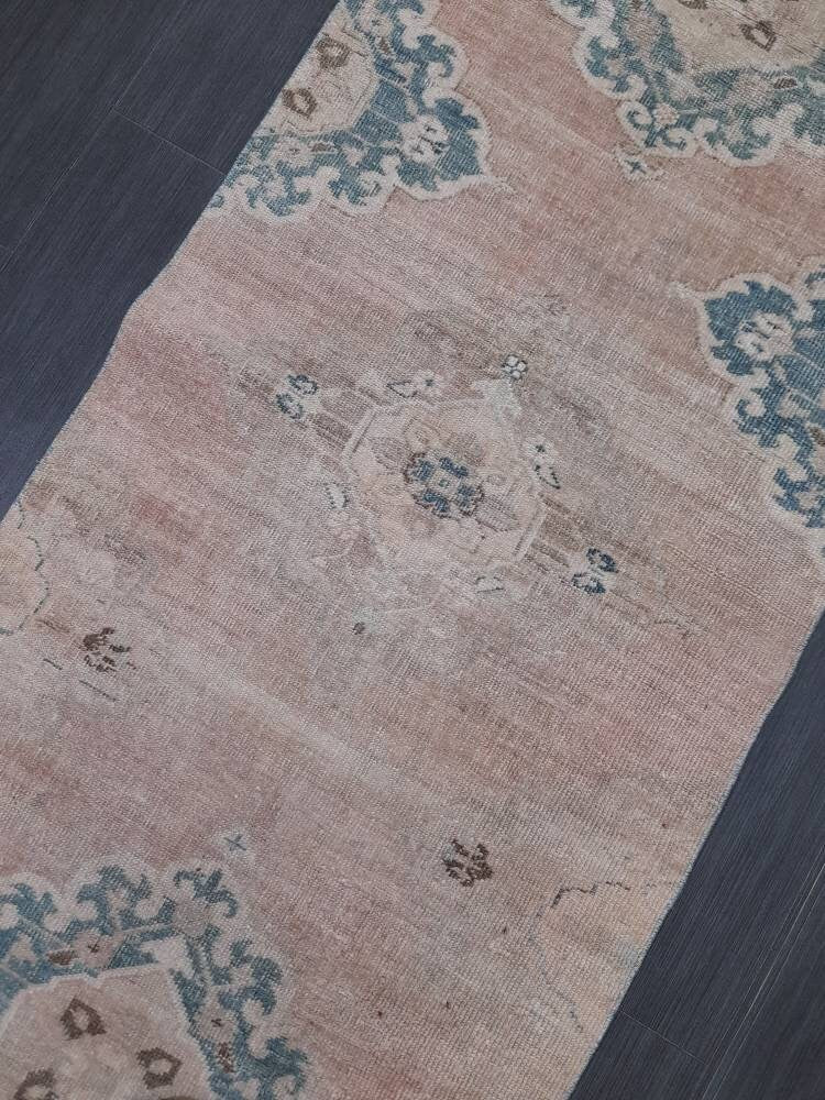 Tan Turkish Runner Rug 2' 10" x 13' 1" Hand-Knotted border