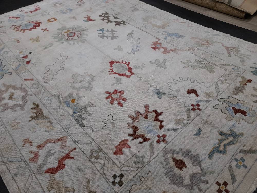 Beige Turkish Oushak Rug 8' 6" x 12' 2" Hand-Knotted reverse