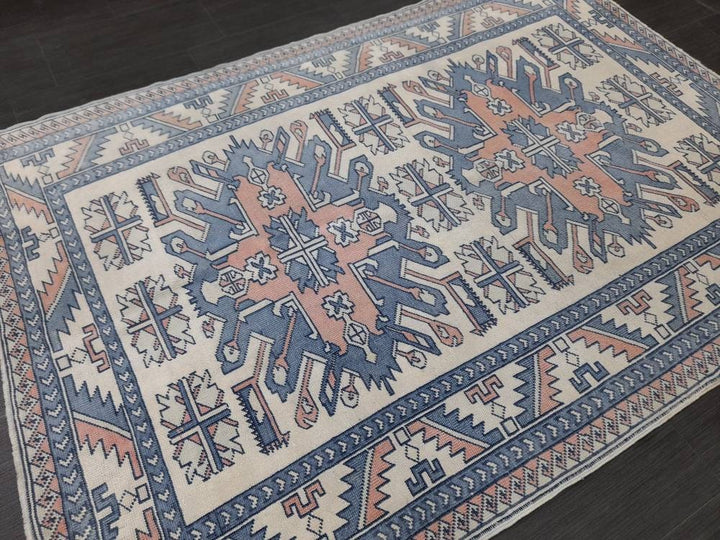Blue Turkish Runner Rug 4' 7" x 6' 6" Hand-Knotted | No. WR66170