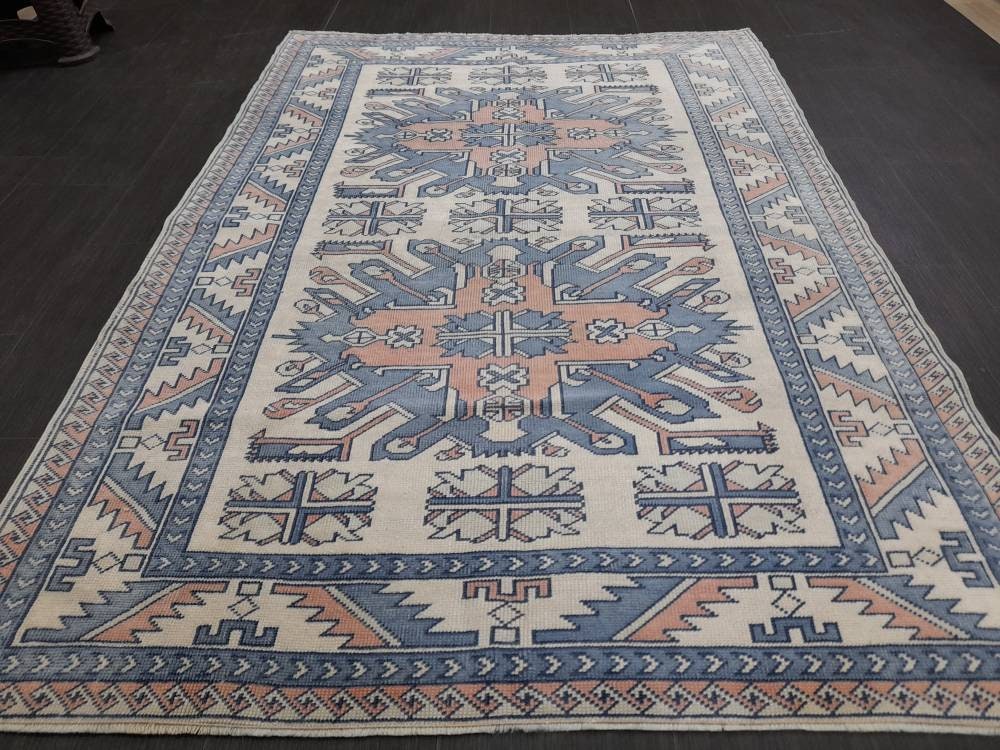 Blue Turkish Runner Rug 4' 7" x 6' 6" Hand-Knotted | No. WR66170