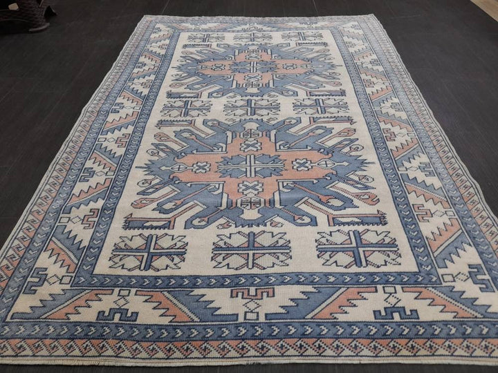 Blue Turkish Runner Rug 4' 7" x 6' 6" Hand-Knotted | No. WR66170