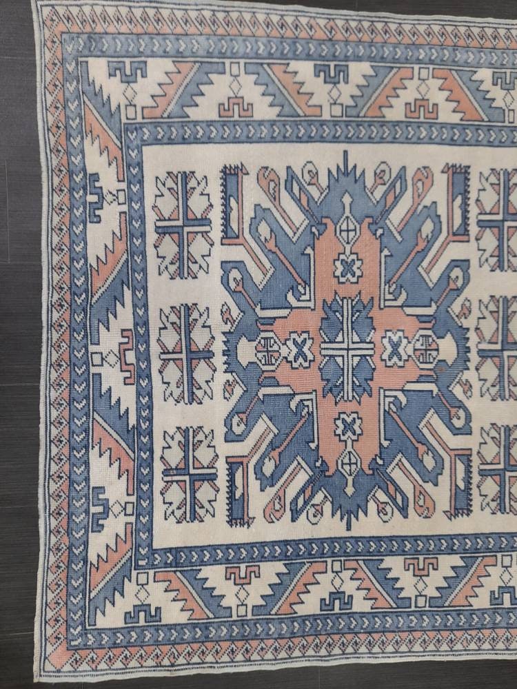 Blue Turkish Runner Rug 4' 7" x 6' 6" Hand-Knotted | No. WR66170