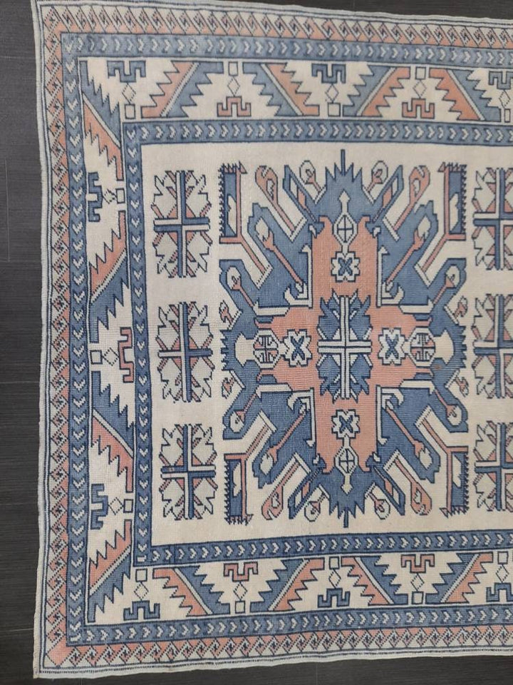 Blue Turkish Runner Rug 4' 7" x 6' 6" Hand-Knotted | No. WR66170