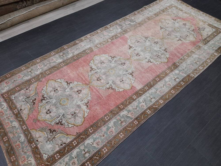 Beige Turkish Runner Rug 4' 8" x 11' 1" Hand-Knotted